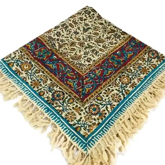 46NARGES پارچه قلمکاری کرمی و آبی نرگس